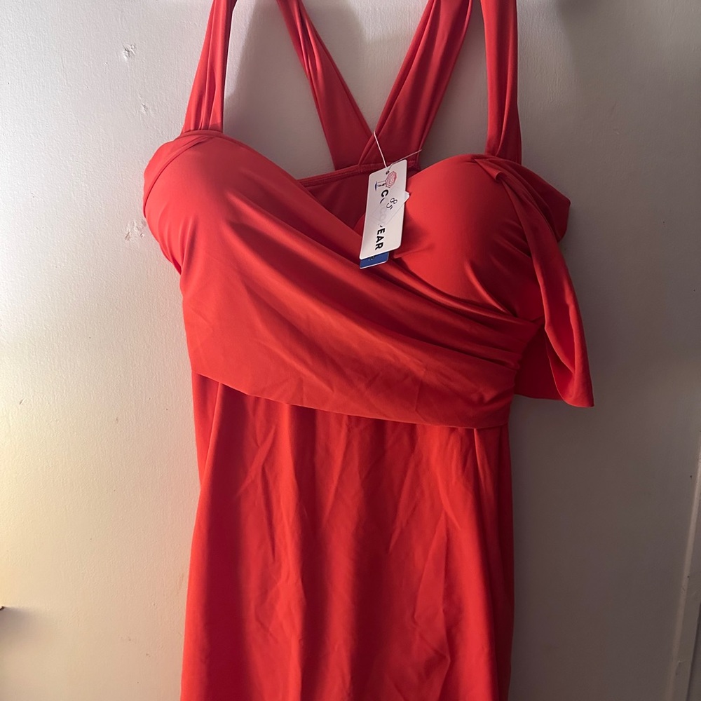 Bright Orange Swimdress Fits like 2X Good Support